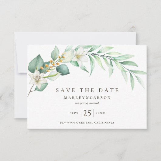 Save The Date Eucalyptus romantique Mariage feuille (Devant)