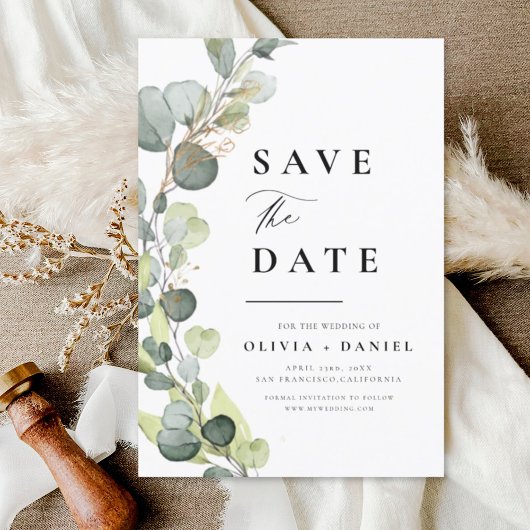 Save The Date Eucalyptus Rustic Sauver la date de la verdure