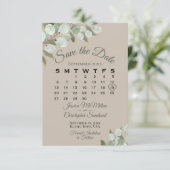 Save The Date Eucalyptus Rustique Calendrier vert Tan Mariage (Debout devant)