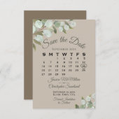 Save The Date Eucalyptus Rustique Calendrier vert Tan Mariage (Devant / Derrière)