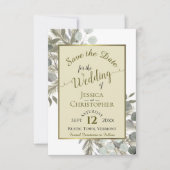 Save The Date Eucalyptus Rustique et Mariage d'or de pin (Devant)