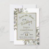 Save The Date Eucalyptus rustique et Mariage gris pin (Devant)
