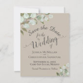 Save The Date Eucalyptus Rustique Feuille Tan Mariage (Devant)