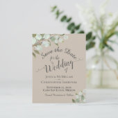 Save The Date Eucalyptus Rustique Feuille Tan Mariage (Debout devant)