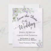 Save The Date Eucalyptus Rustique & Lavande Chic Mariage violet (Devant)