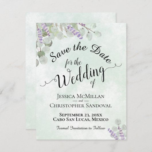 Save The Date Eucalyptus rustique & Lavender Elegant Mariage de  (Devant / Derrière)