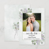 Save The Date Eucalyptus rustique & Lavender Photo Mariage simpl (Devant / Derrière)