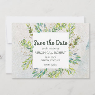 Save The Date Eucalyptus rustique Mariage vert Enregistrer la da