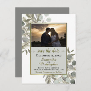 Save The Date Eucalyptus rustique & Pine avec Mariage gris photo