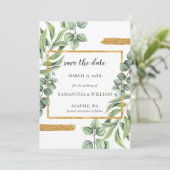 Save The Date Eucalyptus rustique Verdure Mariage succulent (Debout devant)