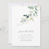 Save The Date Eucalyptus rustique vert sauge verdure boho (Devant)