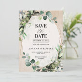 Save The Date Eucalyptus Sage Verdure Mariage géométrique modern (Debout devant)