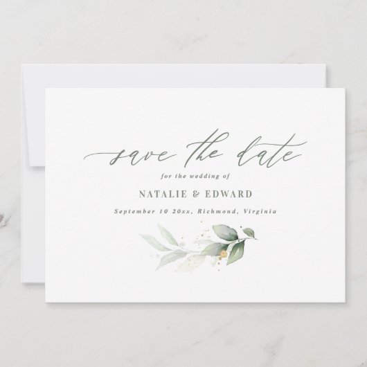 Save The Date Eucalyptus sauge vert or mariage enregistrer la da (Devant)