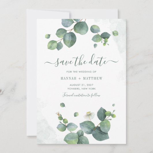 Save The Date Eucalyptus Script de verdure Botanique (Devant)
