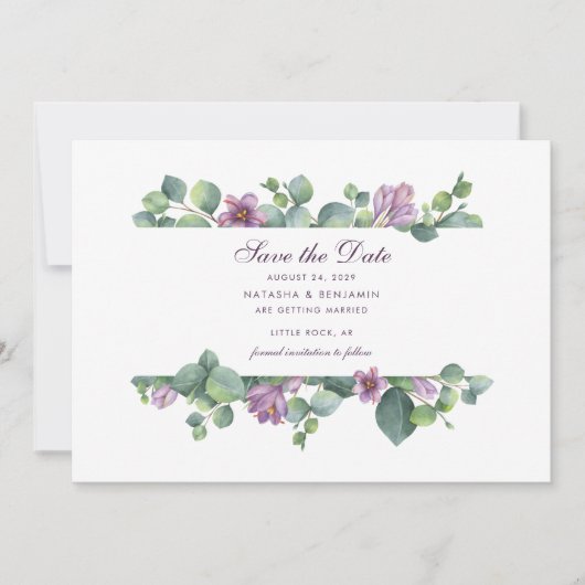 Save The Date Eucalyptus Script Floral Botanique Verdure (Devant)