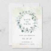 Save The Date Eucalyptus Verdure Aquarelle Mariage de couronne (Devant)