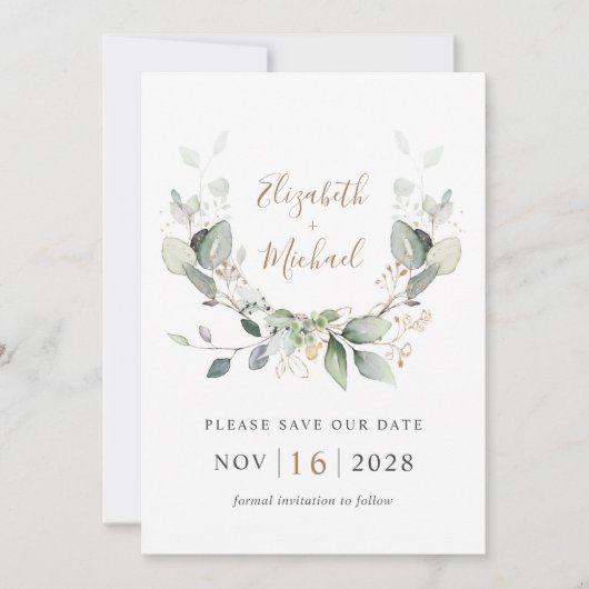 Save The Date Eucalyptus Verdure Aquarelle QR Code Mariage (Devant)