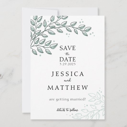 Save The Date Eucalyptus Verdure Boho Elégant Mariage (Devant)