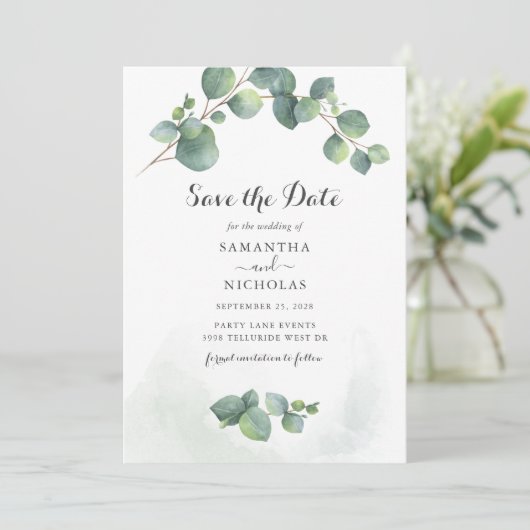 Save The Date Eucalyptus Verdure Botanique (Debout devant)