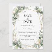 Save The Date Eucalyptus Verdure Botanique Mariage géométrique (Devant)