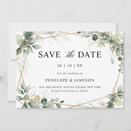 Save The Date Eucalyptus Verdure Botanique Mariage géométrique S (Devant)