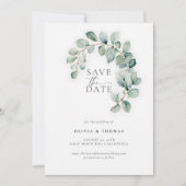 Save The Date Eucalyptus Verdure moderne Wreath Mariage élégant (Devant)