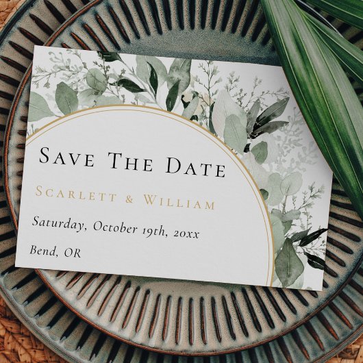 Save The Date Eucalyptus Verdure Or Arc Sage Mariage vert