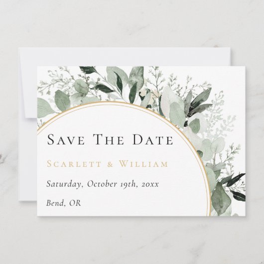 Save The Date Eucalyptus Verdure Or Arc Sage Mariage vert (Devant)