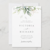Save The Date Eucalyptus Verdure Or Feuilles mariage élégant (Devant)