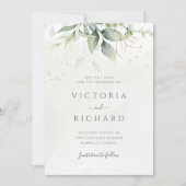 Save The Date Eucalyptus Verdure Or Feuilles mariage élégant (Devant)