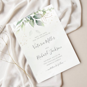 Save The Date Eucalyptus Verdure Or Feuilles mariage élégant