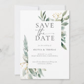 Save The Date Eucalyptus Verdure Or Moderne Mariage élégant (Devant)