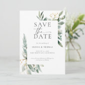 Save The Date Eucalyptus Verdure Or Moderne Mariage élégant (Debout devant)