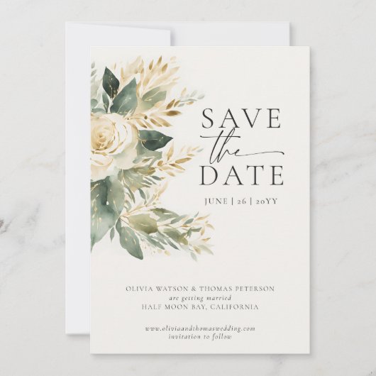 Save The Date Eucalyptus Verdure Or Vert Mariage élégant (Devant)