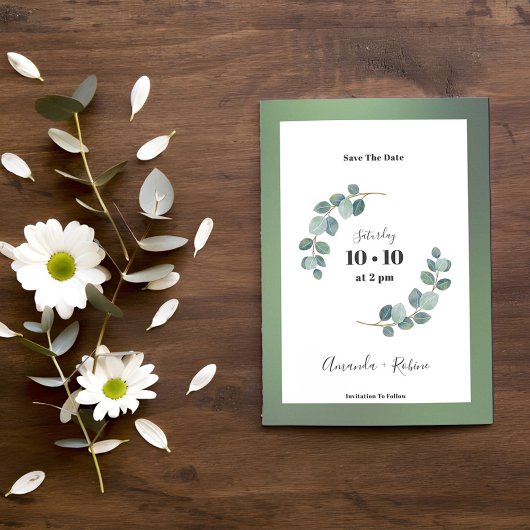 Save The Date Eucalyptus vert Aquarelle