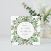 Save The Date Eucalyptus Vert Aquarelle & Mariage Or (Debout devant)