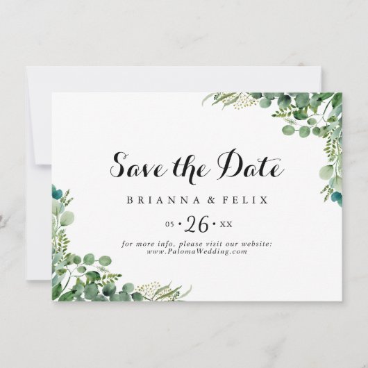 Save The Date Eucalyptus vert Botanique Mariage horizontal (Devant)