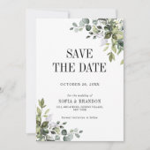 Save The Date Eucalyptus vert émeraude Rustique photo Mariage (Devant)