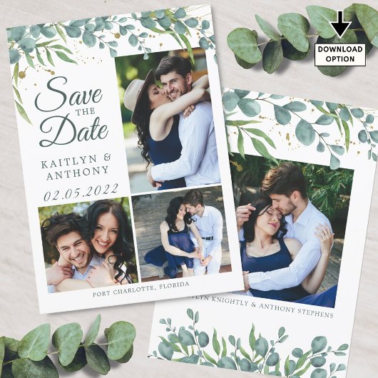 Save The Date Eucalyptus Vert Or 4 Photo Enregistrer La Date