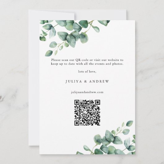 Save The Date Eucalyptus vert script photo code QR (Dos)