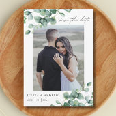 Save The Date Eucalyptus vert script photo code QR