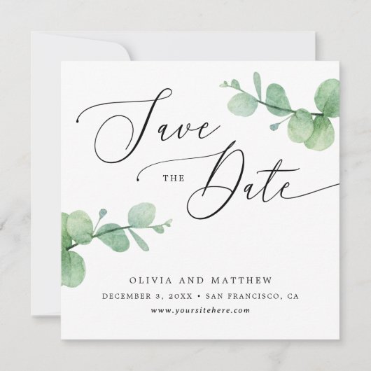 Save The Date Eucalyptus Wedding | Elegant Greenery Garden Photo (Devant)