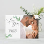 Save The Date Eucalyptus Wedding | Watercolor Botanical Photo (Debout devant)