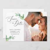 Save The Date Eucalyptus Wedding | Watercolor Botanical Photo (Devant / Derrière)