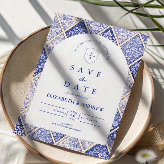 Save The Date European Delft Tile Wedding