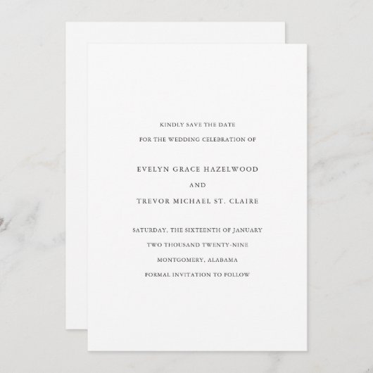 Save The Date Evelyn Simple Mariage élégant (Devant / Derrière)