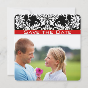 Save The Date Événement à retenir Black Damask à garniture rouge