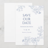 Save The Date Événement à Sauvegarder Fleurs Bleues Douces (Devant / Derrière)