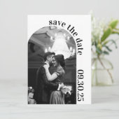 Save The Date Événement à Sauvegarder Formel Noir et Blanc (Debout devant)