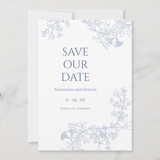Save The Date Événement à venir floral bleu clair (Devant)